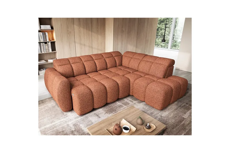 Hjørnesofa Eltap Flconn 258x208x107 cm - Coralline 30, Orange, Højre - Møbler - Sofaer - Sovesofaer
