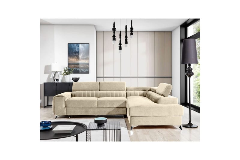 Hjørnesofa Eltap Laurence 278x205x92 cm - Monolith 04, Lys Beige, Højre - Møbler - Sofaer - Sovesofaer