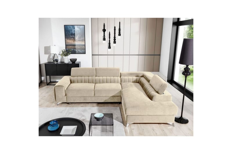 Hjørnesofa Eltap Laurence 278x205x92 cm - Monolith 04, Lys Beige, Højre - Møbler - Sofaer - Sovesofaer