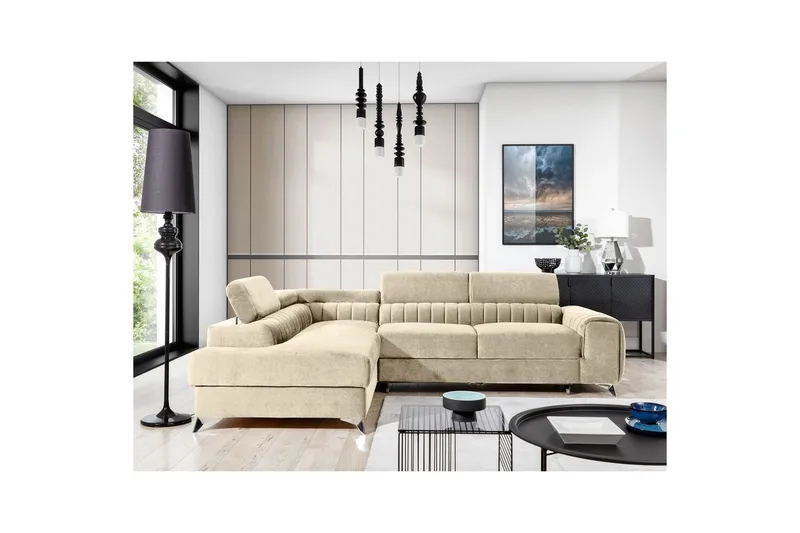 Hjørnesofa Eltap Laurence 278x205x92 cm - Monolith 04, Lys Beige, Venstre - Møbler - Sofaer - Sovesofaer