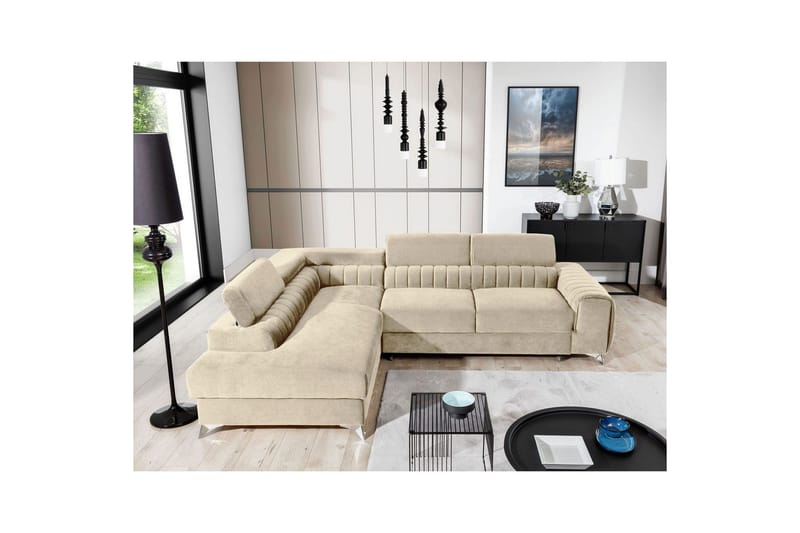 Hjørnesofa Eltap Laurence 278x205x92 cm - Monolith 04, Lys Beige, Venstre - Møbler - Sofaer - Sovesofaer