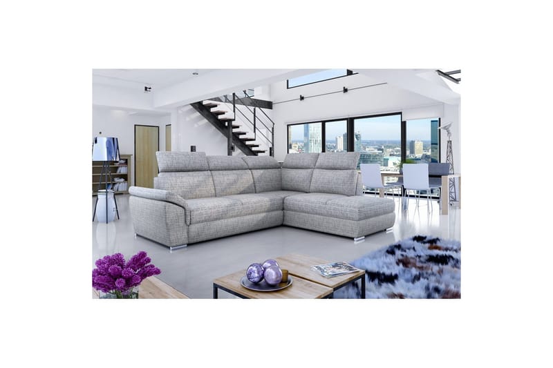 Hjørnesofa Eltap Loreto 260x210x102 cm - Berlin 01, Grå, Højre - Møbler - Sofaer - Sovesofaer