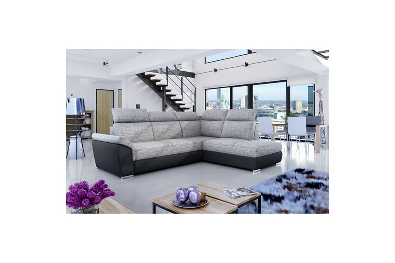 Hjørnesofa Eltap Loreto 260x210x102 cm, Berlin 01, Soft 11, Grå, Sort, Højre