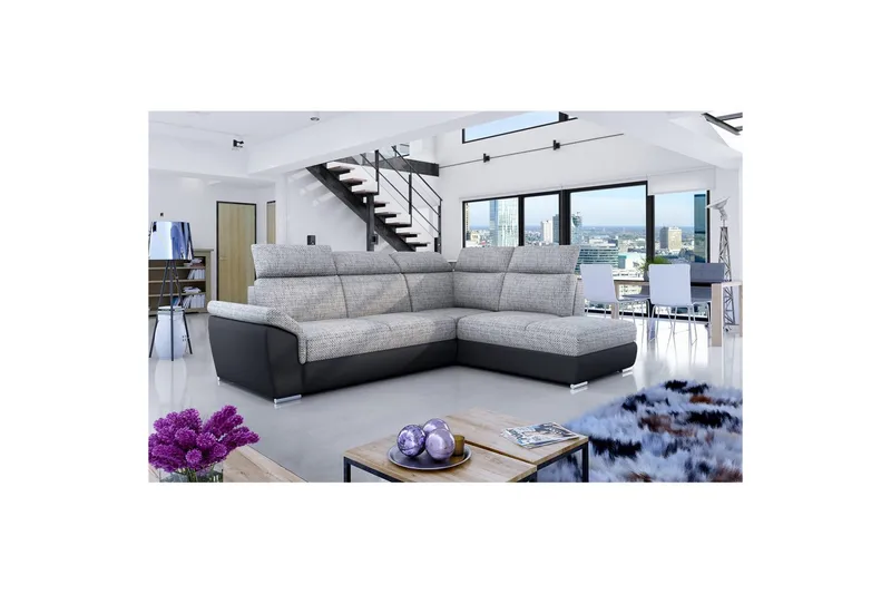 Hjørnesofa Eltap Loreto 260x210x102 cm, Berlin 01, Soft 11, Grå, Sort, Højre