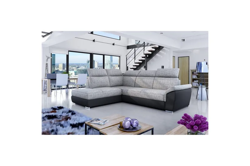 Hjørnesofa Eltap Loreto 260x210x102 cm - Berlin 01, Soft 11, Grå, Sort, Venstre - Møbler - Sofaer - Sovesofaer