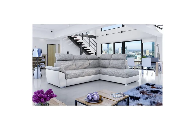 Hjørnesofa Eltap Loreto 260x210x102 cm - Berlin 01, Soft 17, Grå, Hvid, Højre - Møbler - Sofaer - Sovesofaer