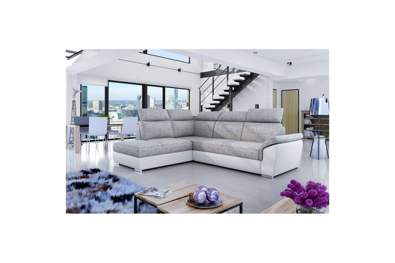 Hjørnesofa Eltap Loreto 260x210x102 cm - Berlin 01, Soft 17, Grå, Hvid, Venstre - Møbler - Sofaer - Sovesofaer