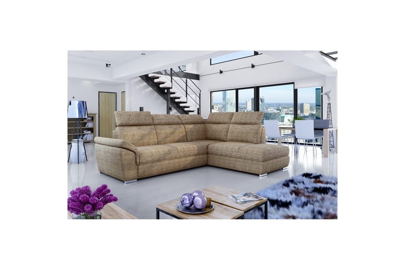 Hjørnesofa Eltap Loreto 260x210x102 cm - Berlin 03, Beige, Højre - Møbler - Sofaer - Sovesofaer