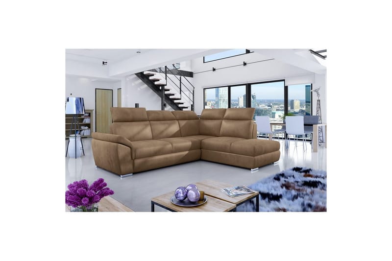 Hjørnesofa Eltap Loreto 260x210x102 cm - Monolith 09, Mørk Beige, Højre - Møbler - Sofaer - Sovesofaer