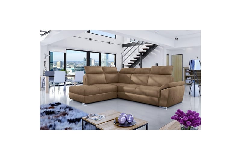Hjørnesofa Eltap Loreto 260x210x102 cm - Monolith 09, Mørk Beige, Venstre - Møbler - Sofaer - Sovesofaer