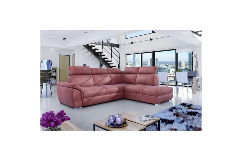 Hjørnesofa Eltap Loreto 260x210x102 cm, Monolith 63, Pink, Højre