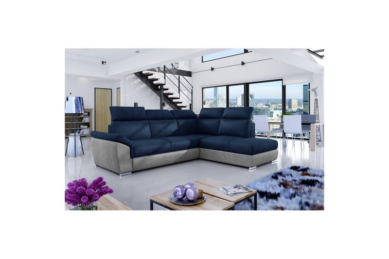 Hjørnesofa Eltap Loreto 260x210x102 cm, Monolith 77, Monolith 84, Blå, Lys Grå, Højre