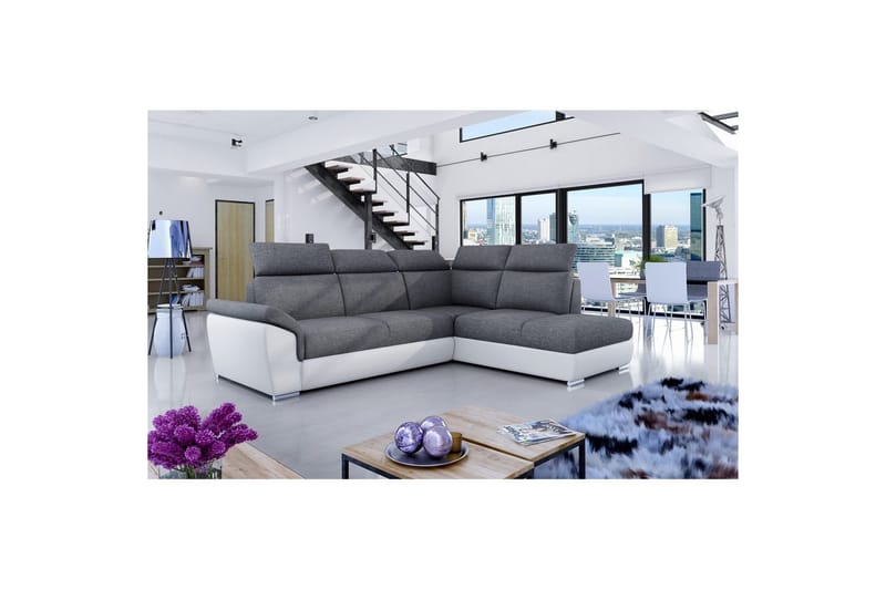 Hjørnesofa Eltap Loreto 260x210x102 cm - Sawana 05, Soft 17, Grå, Hvid, Højre - Møbler - Sofaer - Sovesofaer