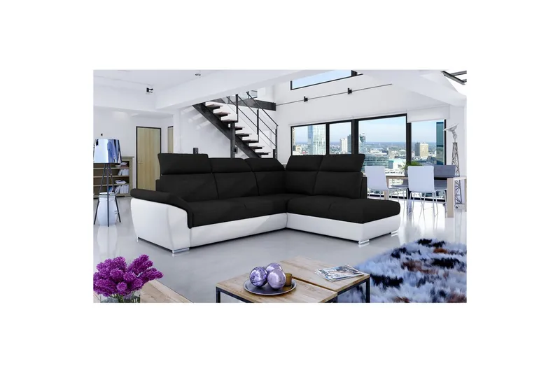 Hjørnesofa Eltap Loreto 260x210x102 cm, Sawana 14, Soft 17, Sort, Hvid, Højre