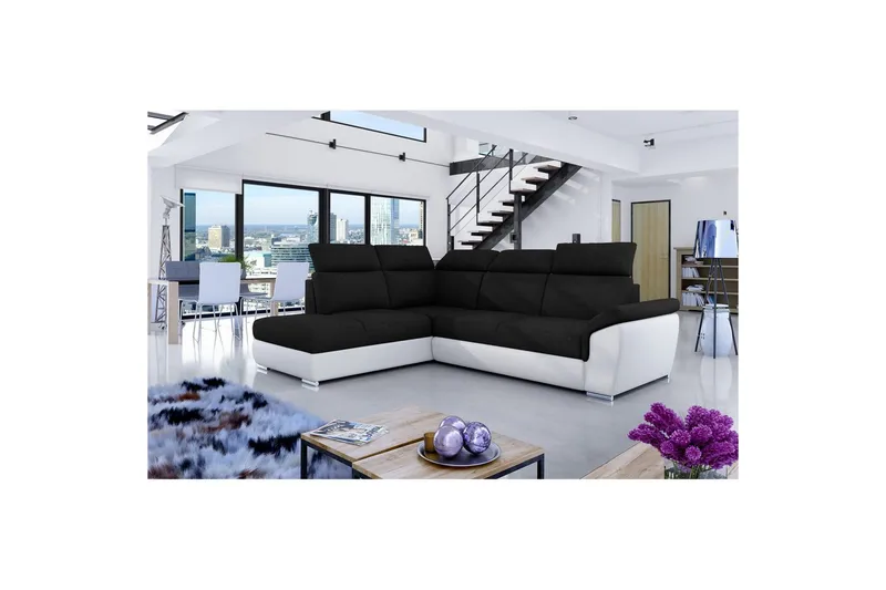 Hjørnesofa Eltap Loreto 260x210x102 cm, Sawana 14, Soft 17, Sort, Hvid, Venstre