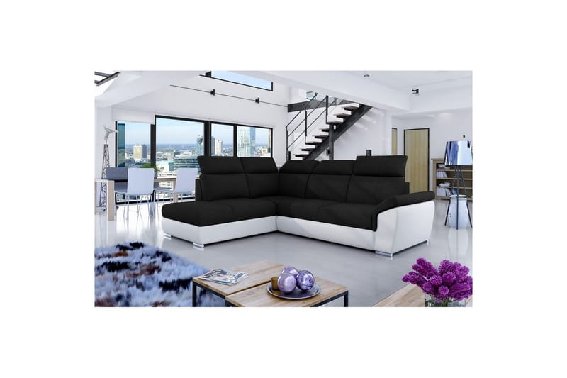 Hjørnesofa Eltap Loreto 260x210x102 cm - Sawana 14, Soft 17, Sort, Hvid, Venstre - Møbler - Sofaer - Sovesofaer