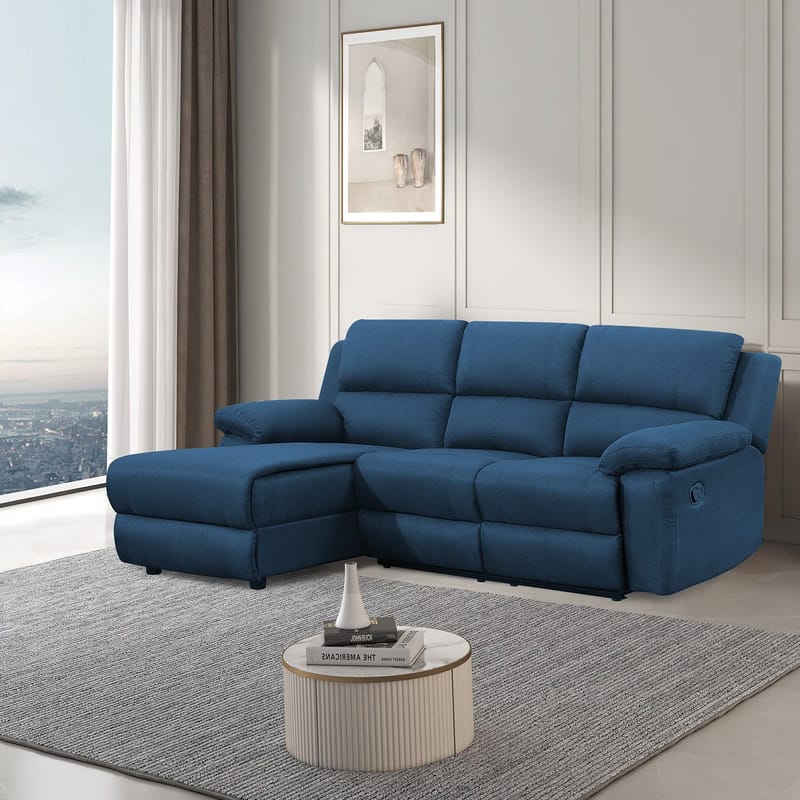 Hjørnesofa HOME4YOU BERIT manuel recliner Mørkeblå Venstre hjørne - mørkeblå - Møbler - Sofaer - Recliner sofaer