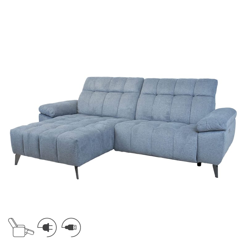 Hjørnesofa HOME4YOU Luzern elektrisk recliner Blågrå Venstre hjørne - blågrå - Møbler - Sofaer - Recliner sofaer