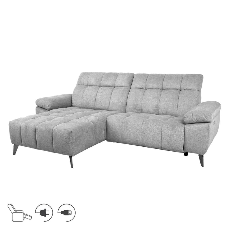 Hjørnesofa HOME4YOU Luzern elektrisk recliner Lysegrå Venstre hjørne, lysegrå