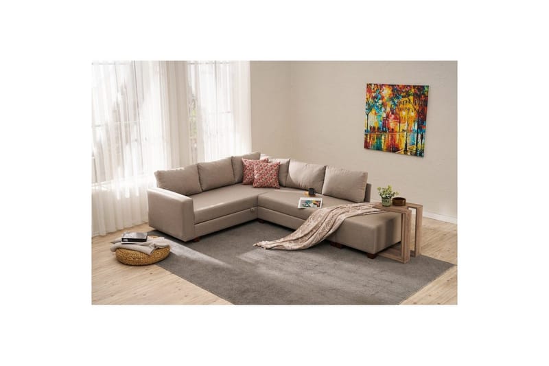 Hjørnesofa-seng Iroulport Højre Beige - Beige - Møbler - Sofaer - Sovesofaer