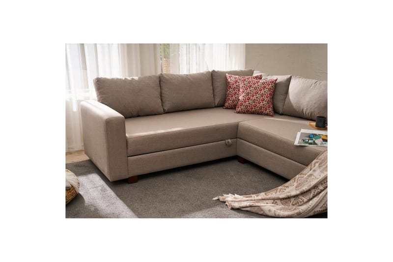 Hjørnesofa-seng Iroulport Højre Beige - Beige - Møbler - Sofaer - Sovesofaer