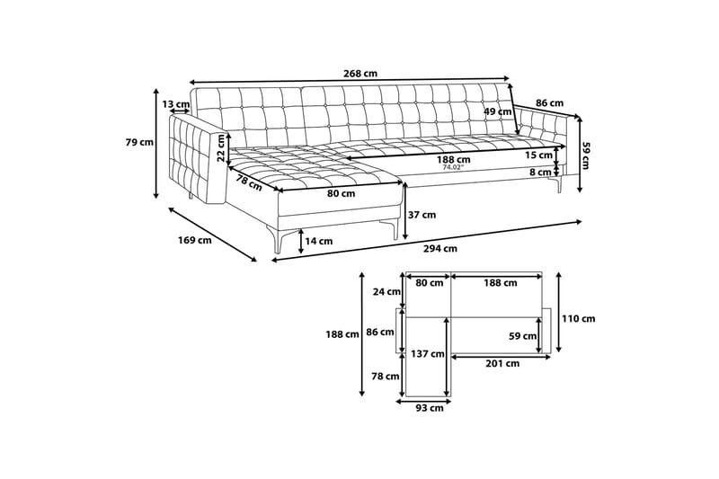 Aberdeen hjørnesofa 267 cm - Brun - Hjørnesofa