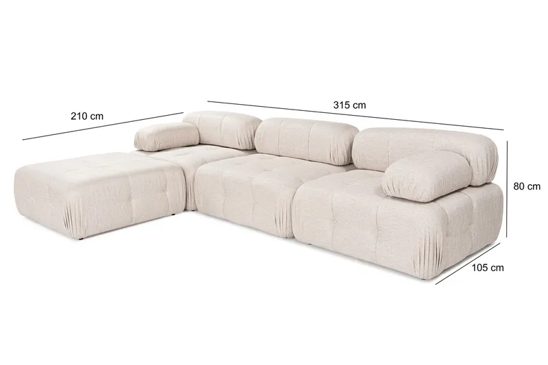 Belgin Hjørnesofa 3-pers - Lysebrun - Møbler - Sofaer - Modulsofaer - Komplet modulsofa