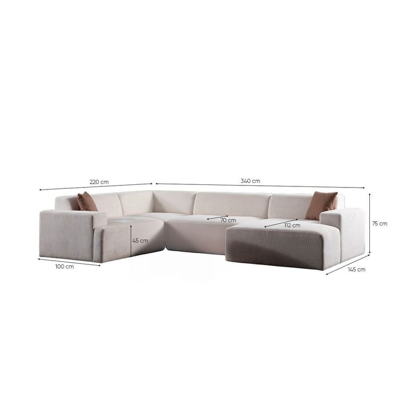 Branorin 5-personers Hjørnesofa med Chaiselong - Brun/Hvid - Møbler - Sofaer - Modulsofaer - Komplet modulsofa