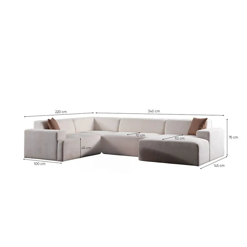 Branorin 5-personers Hjørnesofa med Chaiselong - Brun/Hvid - Møbler - Sofaer - Modulsofaer - Komplet modulsofa