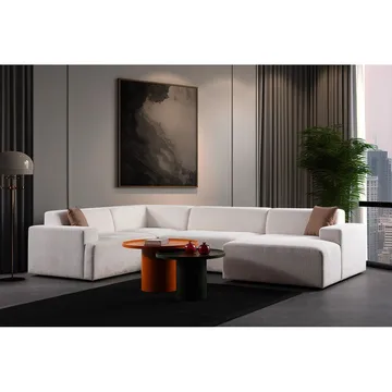 Branorin 5-personers Hjørnesofa med Chaiselong - Brun/Hvid - Møbler - Sofaer - Modulsofaer - Komplet modulsofa