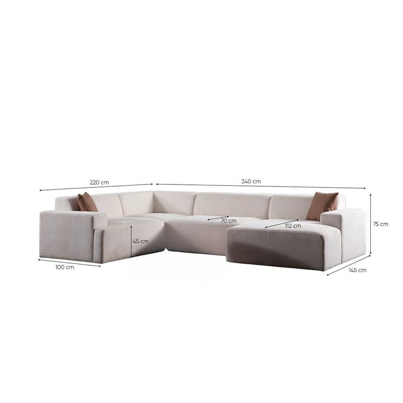 Branorin 5-personers Hjørnesofa med Chaiselong - Brun/Hvid - Møbler - Sofaer - Hjørnesofa - Hjørnesofa med chaiselong