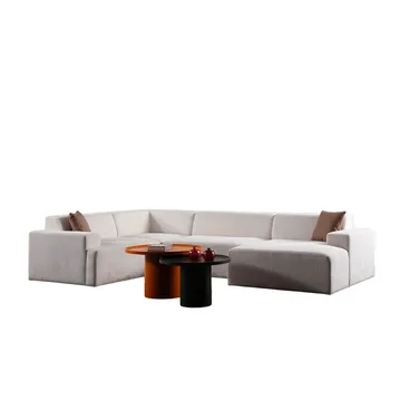 Branorin 5-personers Hjørnesofa med Chaiselong - Brun/Hvid - Møbler - Sofaer - Modulsofaer - Komplet modulsofa