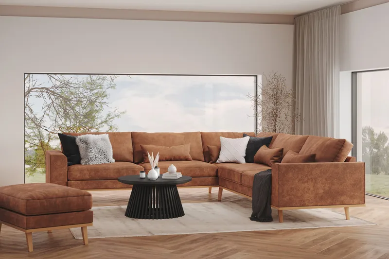 Copenhagen 6-personers L-formet Hjørnesofa i Kunstlæder - Brun - Møbler - Sofaer - Hjørnesofa