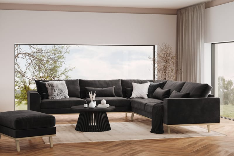 Copenhagen 6-personers L-formet Hjørnesofa i Fløjl - Mørkegrå - Møbler - Sofaer - Hjørnesofa