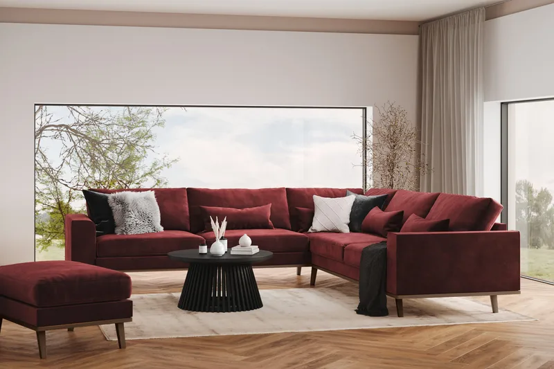 Copenhagen 6-personers L-formet Hjørnesofa i Fløjl - Lilla - Møbler - Sofaer - Hjørnesofa