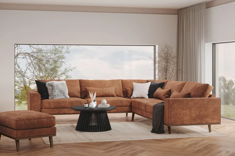 Copenhagen 6-personers L-formet Hjørnesofa i Kunstlæder - Brun - Møbler - Sofaer - Hjørnesofa