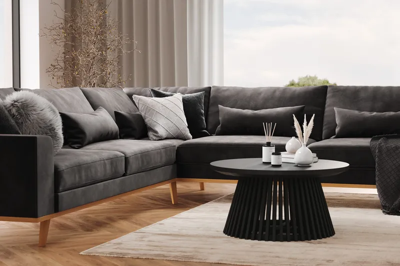 Copenhagen 6-personers L-formet Hjørnesofa i Fløjl - Mørkegrå - Møbler - Sofaer - Hjørnesofa