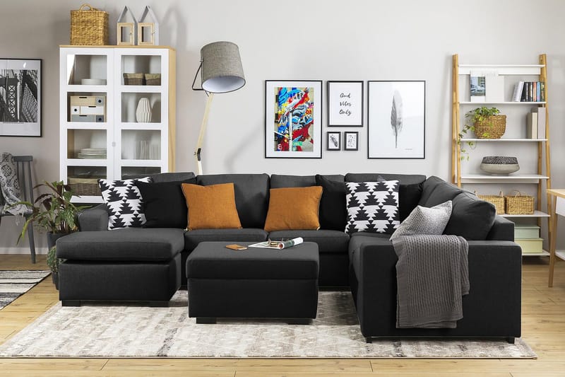 Crazy 5-personers Venstrevendt U-formet Hjørnesofa med Chaiselong i Stof - Antracit - Møbler - Sofaer - Hjørnesofa - Hjørnesofa med chaiselong