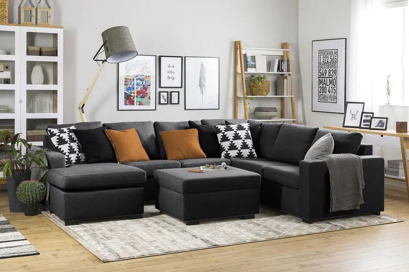 Crazy 5-personers Venstrevendt U-formet Hjørnesofa med Chaiselong i Stof - Mørkegrå - Møbler - Sofaer - Hjørnesofa - Hjørnesofa med chaiselong