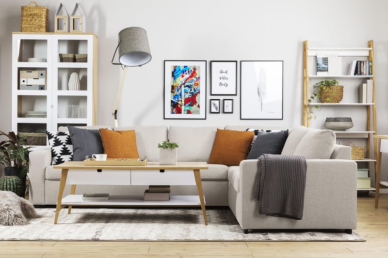 Crazy 5-personers Vendbar L-formet Large Hjørnesofa i Stof - Beige - Møbler - Sofaer - Lædersofaer