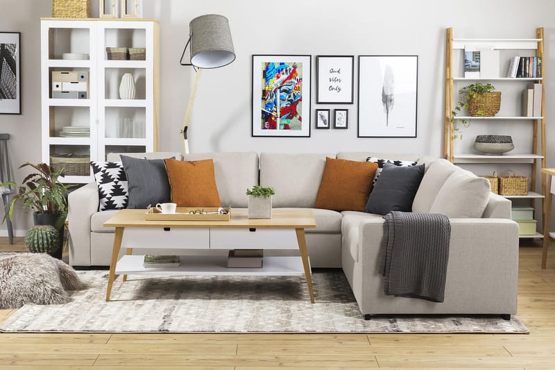 Crazy 5-personers Vendbar L-formet Large Hjørnesofa i Stof - Beige - Møbler - Sofaer - Lædersofaer