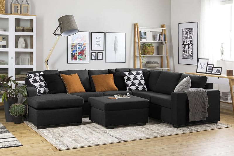 Crazy 5-personers Venstrevendt U-formet Hjørnesofa med Chaiselong i Stof - Antracit - Møbler - Sofaer - Hjørnesofa - Hjørnesofa med chaiselong
