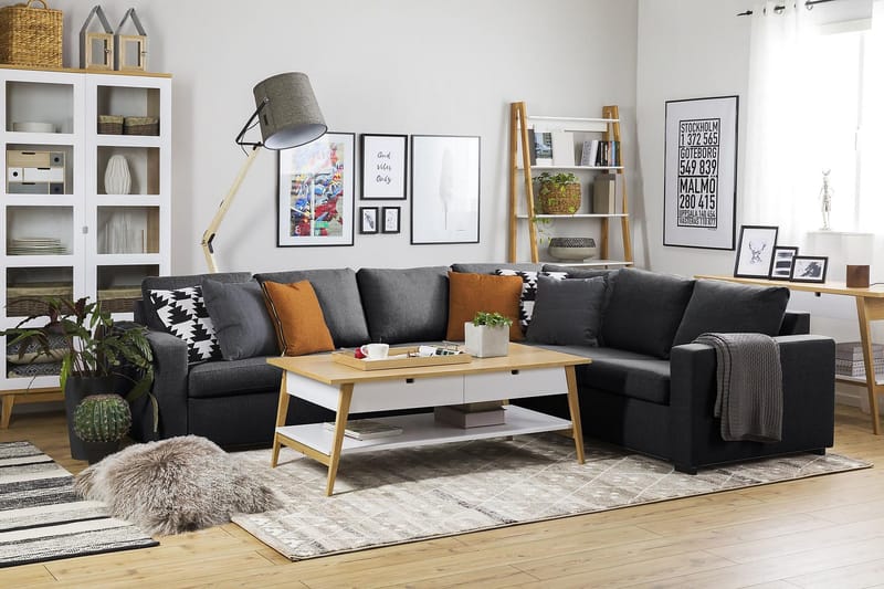 Crazy 5-personers Vendbar L-formet Large Hjørnesofa i Stof - Mørkegrå - Møbler - Sofaer - Hjørnesofa