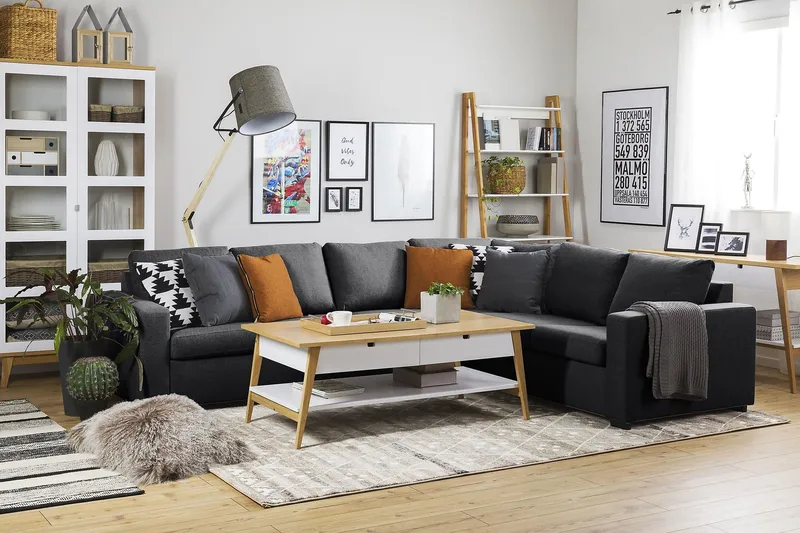 Crazy 5-personers Vendbar L-formet Large Hjørnesofa i Stof - Mørkegrå - Møbler - Sofaer - Hjørnesofa