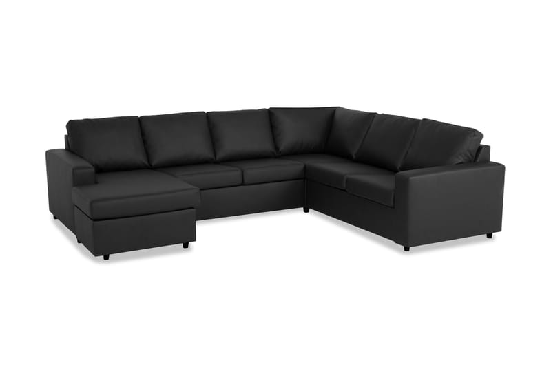 Crazy 5-personers Venstrevendt U-formet Hjørnesofa med Chaiselong i Kunstlæder - Sort - Møbler - Sofaer - Hjørnesofa - Hjørnesofa med chaiselong