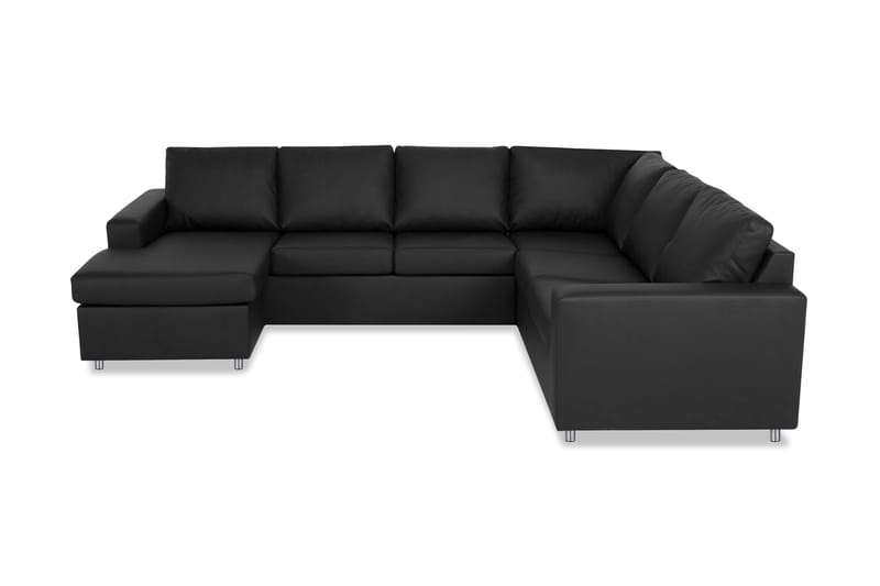 Crazy 5-personers Venstrevendt U-formet Hjørnesofa med Chaiselong i Kunstlæder, Sort