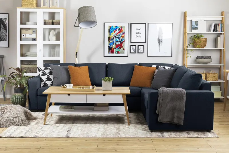 Crazy 5-personers Vendbar L-formet Large Hjørnesofa i Stof - Blå - Møbler - Sofaer - Hjørnesofa