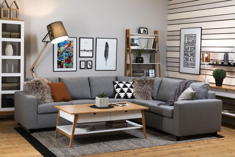 Crazy 5-personers Vendbar L-formet Large Hjørnesofa i Stof - Grå - Møbler - Sofaer - Hjørnesofa