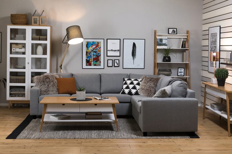 Crazy 5-personers Vendbar L-formet Large Hjørnesofa i Stof - Grå - Møbler - Sofaer - Hjørnesofa