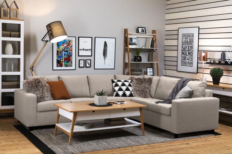 Crazy 5-personers Vendbar L-formet Large Hjørnesofa i Stof - Beige - Møbler - Sofaer - Hjørnesofa